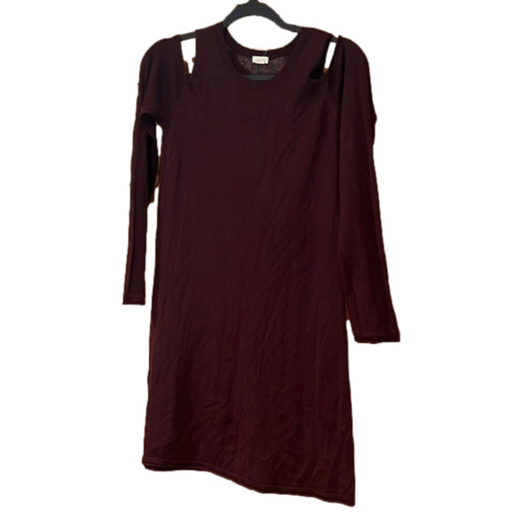 Garage Burgundy Knit Cold Shoulder Dress - Picture 1 of 4
